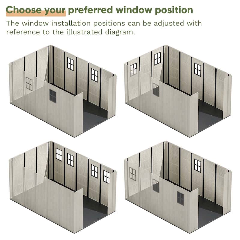 Patiowell 8' x 6' / 8' x 8' / 8' x 10 '/ 8' x 12' Plastic Outdoor Shed With Floor for Patio Furniture, Tools (Kick-It Shed)
