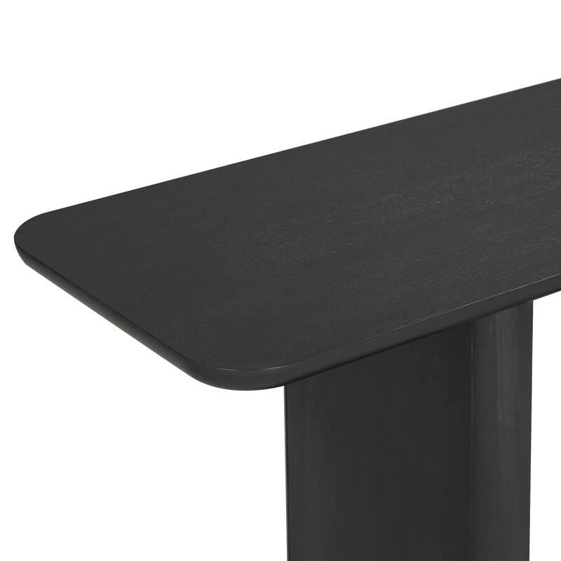 Natural Wood Veneer Console Table, with Curved Corners and Open Storage Shelf, U-Base Design Accent Table Hallway Tables