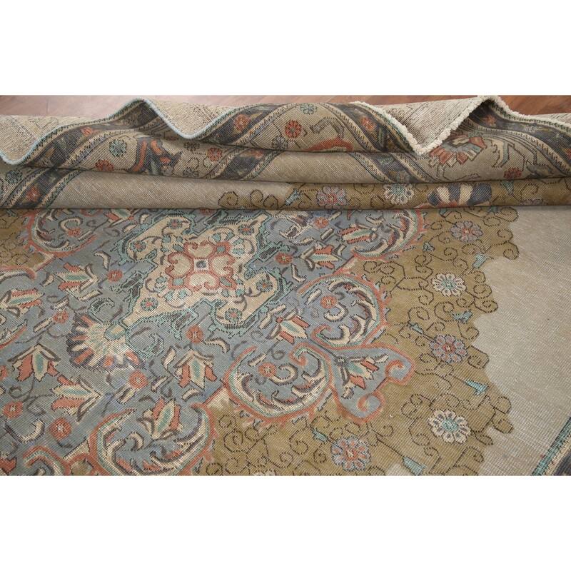 Hand Knotted Oriental 100% Wool Carpet Traditional Medallion Beige & Ivories Tabriz Area Rug - 10' 6'' X 7' 11''