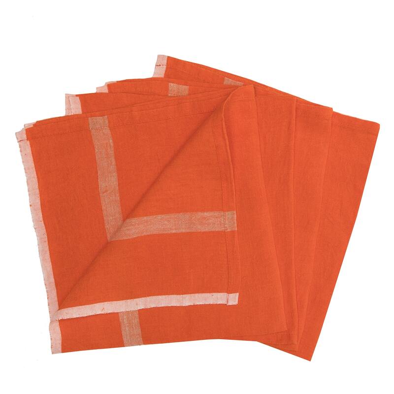 Caravan Laundered Linen Napkins - Set of 4 - Orange/Natural - Set of 4 - Orange