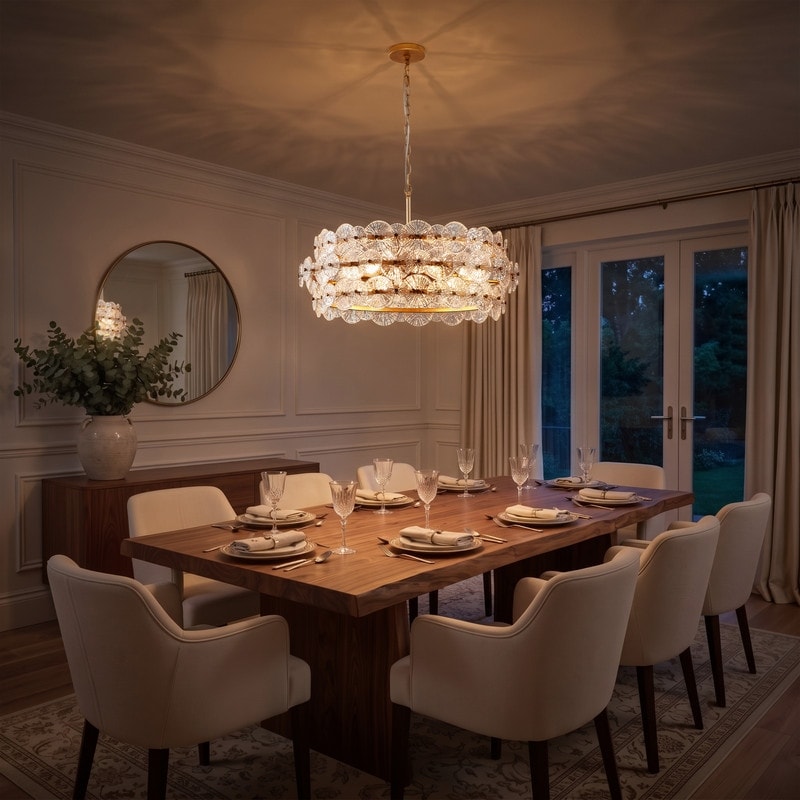 KAWOTI 6-Light Drum Glass Chandelier Pendant Lights