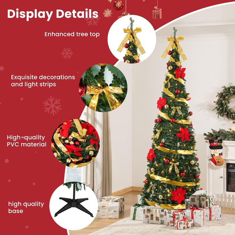6FT/7FT Pre-Lit Artificial Christmas Tree with Ornaments