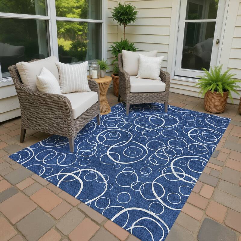 Machine Washable Indoor/ Outdoor Contemporary Nexus Chantille Rug - Navy - 9' x 12'