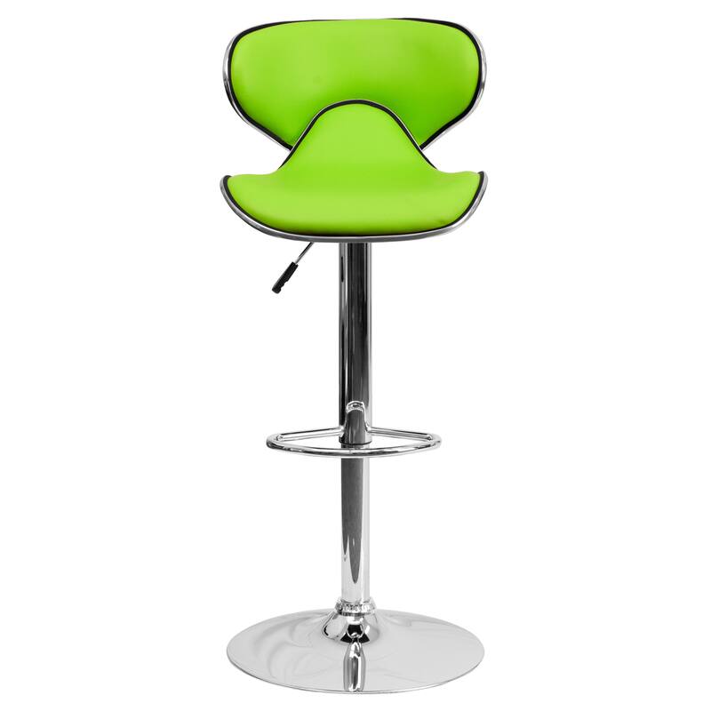 2 Pack Contemporary Mid-Back Vinyl Adjustable Height Barstool with Chrome Base - 16"W x 17.5"D x 34.5" - 43"H