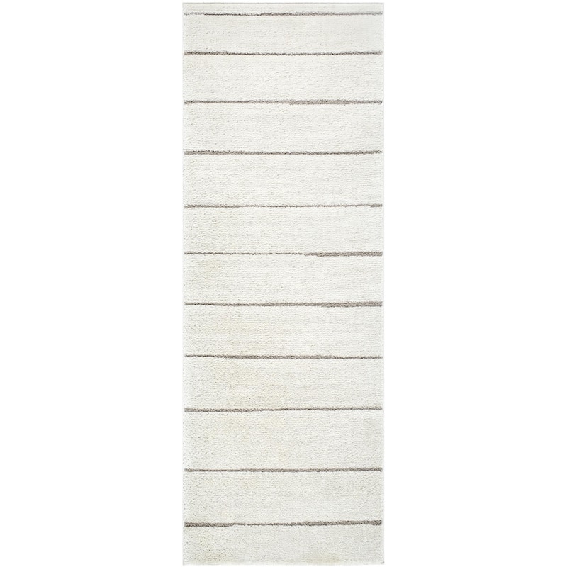 Livabliss x Our PNW Home Cascade Global Striped Area Rug - 2'7" x 12' - Striped Ivory/Taupe - Runner