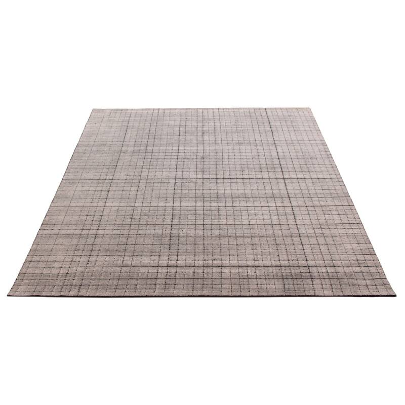 ECARPETGALLERY Hand Loomed Kashkuli Gabbeh Light Grey Silk Rug - 7'6 x 9'3