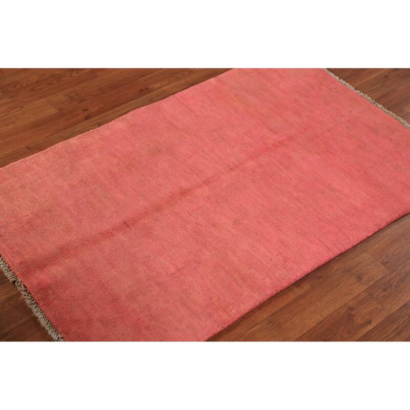 Pink Gabbeh Modern Rug Handmade Solid Wool Carpet - 2'8" x 4'1"