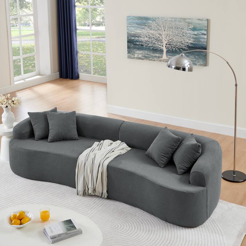 Curved Modular Sectional Sofa, Compressed 4-Seater Foam Couch, Comfy Wool Fabric Upholstered Sofa for Living Room, Bedroom - Gray