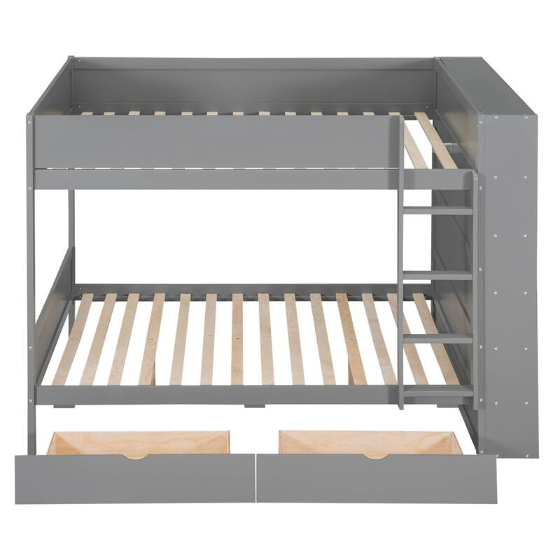 Full Over Full Wood Bunk Bed with 2 Drawers and Multi-layer Cabinet