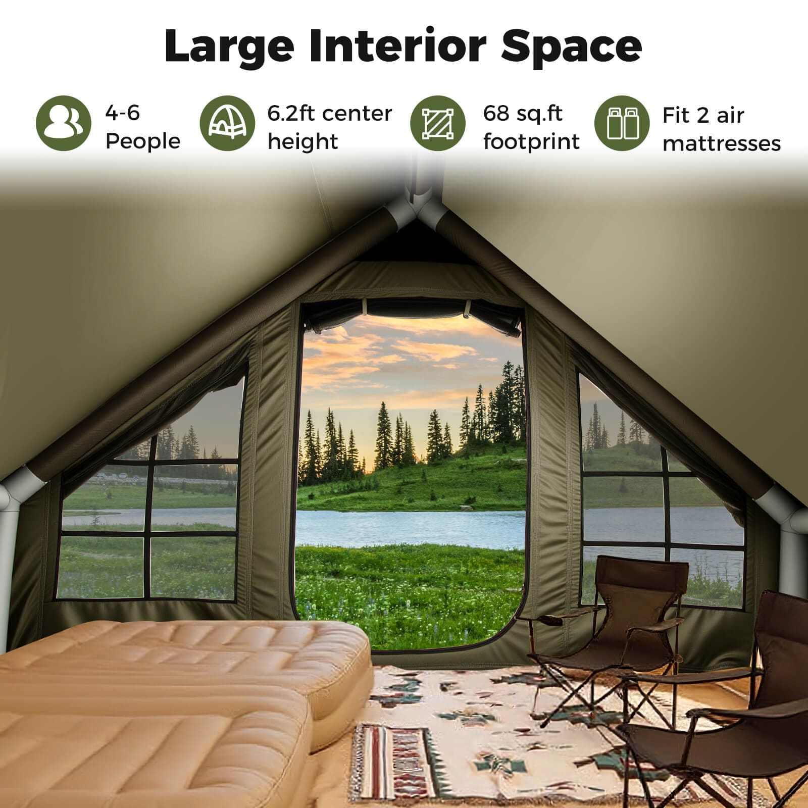 Costway 4-6 People Inflatable Tent with 4 Mesh Screen Windows 2