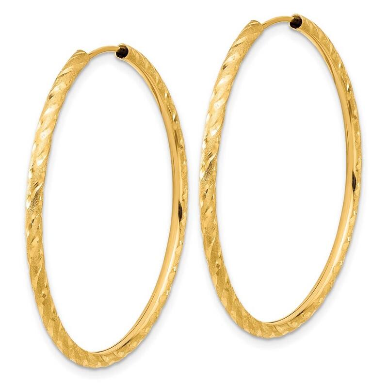Curata 14k Yellow Gold Polished Satin Sparkle Cut Endless Hoop Earrings - 39.2x2mm