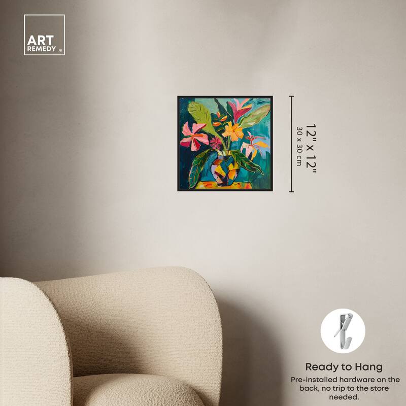 Art Remedy Vase Of Bright Tropical Flowers Ii Framed Flowers In Vase Paintings