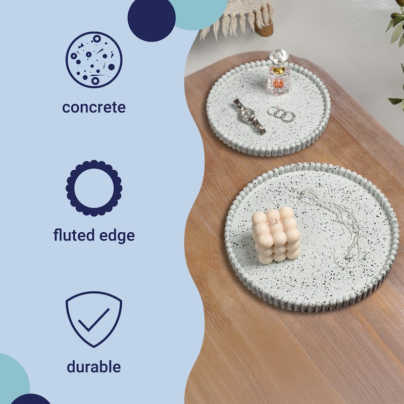 Opulence Modern Minimalist Concrete Fluted Edge Decorative Jewelry Trays (Set of 2)
