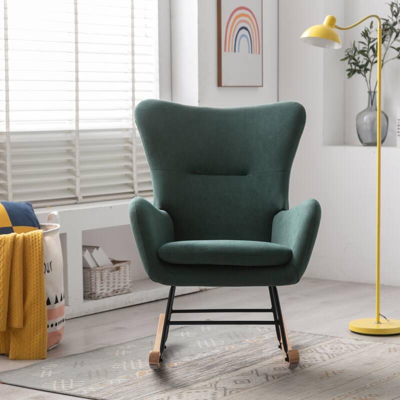 Velvet Armchair Wingback Comfy Rocker Chair with Thick Padded Seat for Nursery