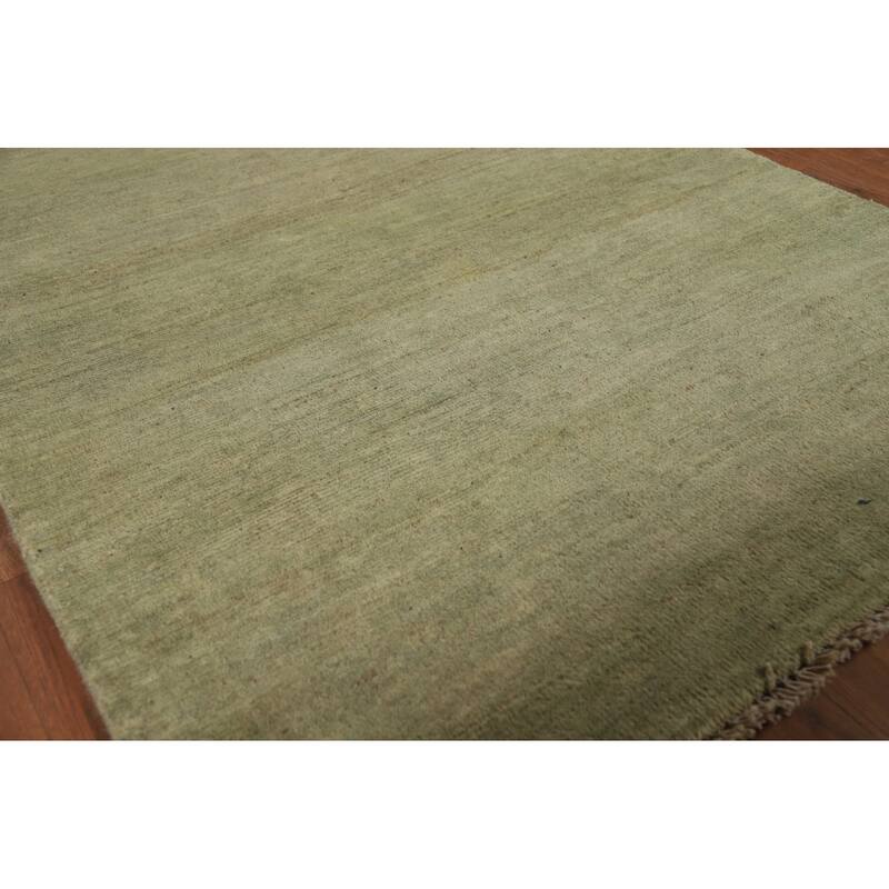 Hand Knotted Oriental 100% Wool Carpet Modern Solid Green Gabbeh Area Rug - 5' 0'' X 3' 5''