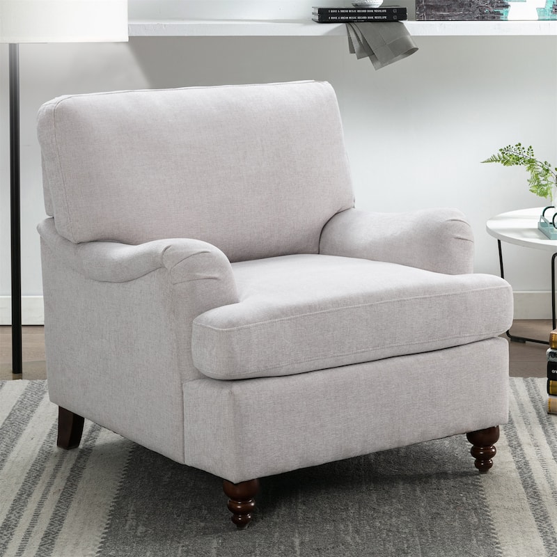 Rolled Arm Chairs Soft Accent Chair with Wood Legs for Living Room