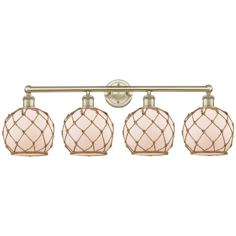 Innovations Lighting 616-4W-13-35 Farmhouse Rope Vanity Farmhouse Rope - Antique Brass / White Glass with Brown Rope