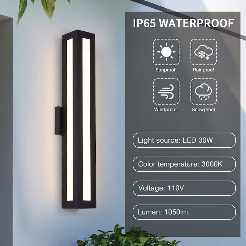 Modern Black Rectangular Linear Outdoor LED Wall Light for Porch - 30"