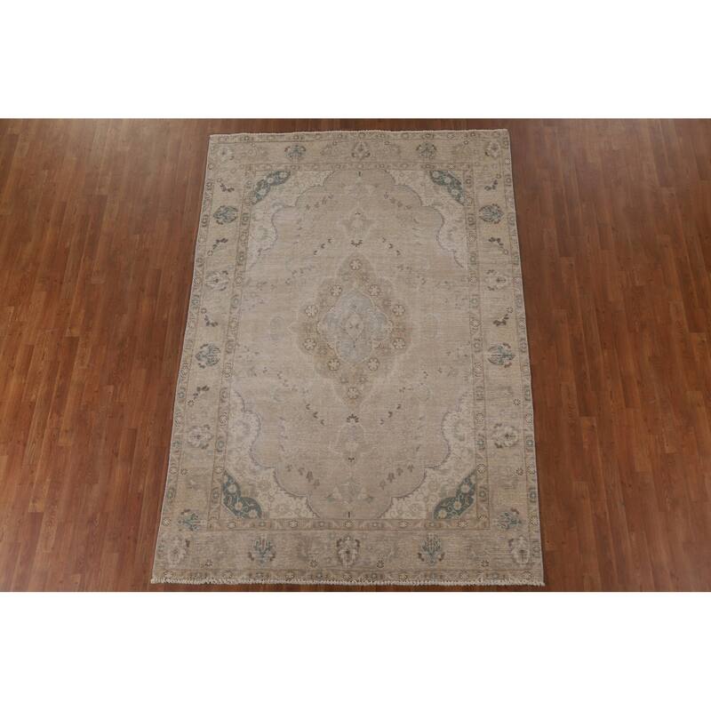 Vintage Distressed Tabriz Persian Rug Handmade Oriental Wool Carpet - 6'4" x 9'3"