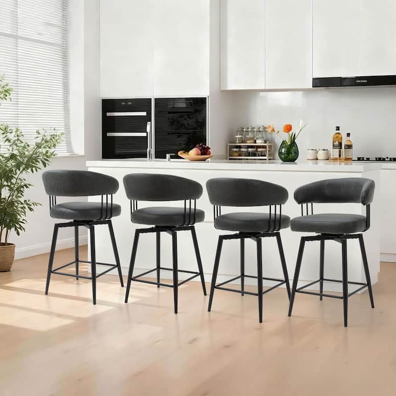 Glitzhome Set of 2 or 4 Modern Fabric Swivel Counter or High Bar Stool with Tapered Metal Legs
