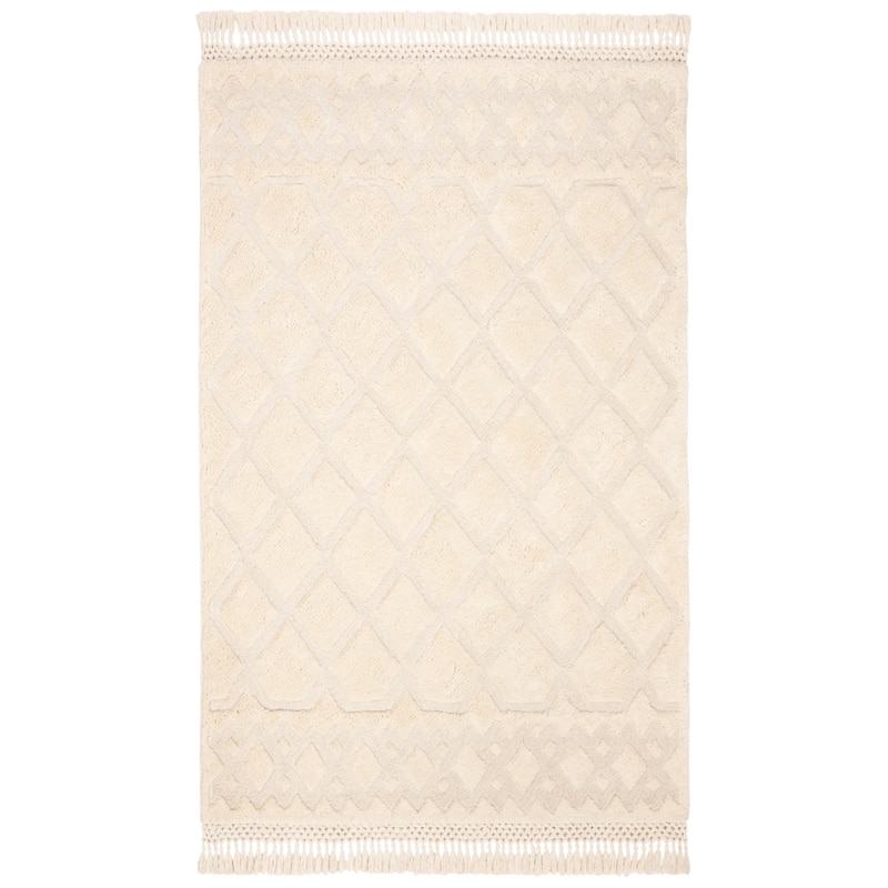 SAFAVIEH Handmade Casablanca Shag Grozdanka Tribal Wool Rug - 7' x 7' Square - Ivory