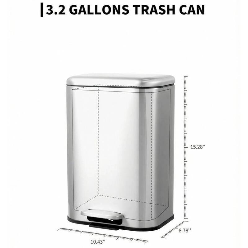 3.2 Gal Fingerprint-Proof Step Rubbish Bin, Trash Can for Bathroom, Kitchen