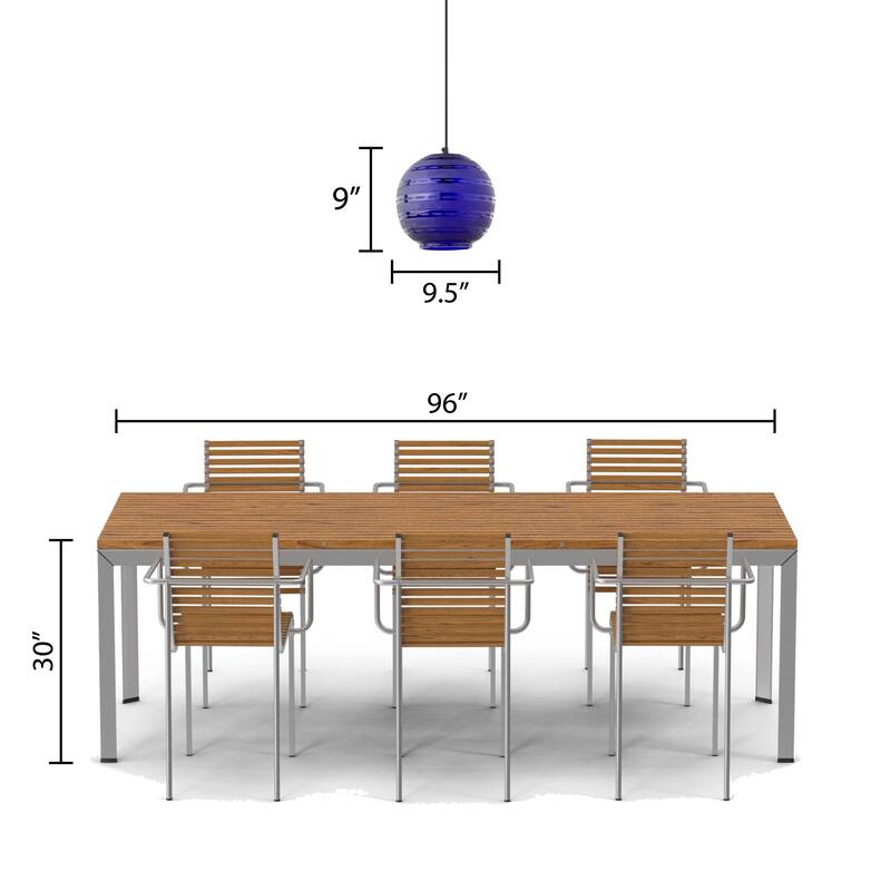 Hayley River of Goods Black Metal and Blue Blown Glass 9.5-Inch Pendant Light with Adjustable Hanging Cord - 9.5" x 9.5" x 64"