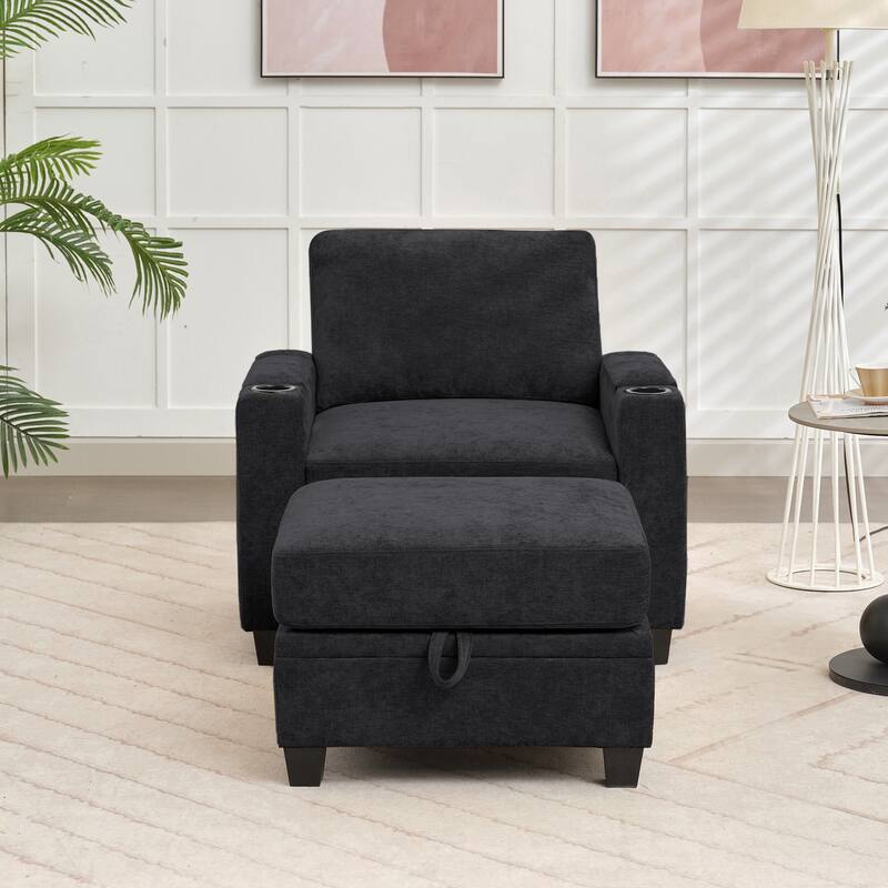 Chenille Sectional Sofa, Hidden Storage & Modular Design
