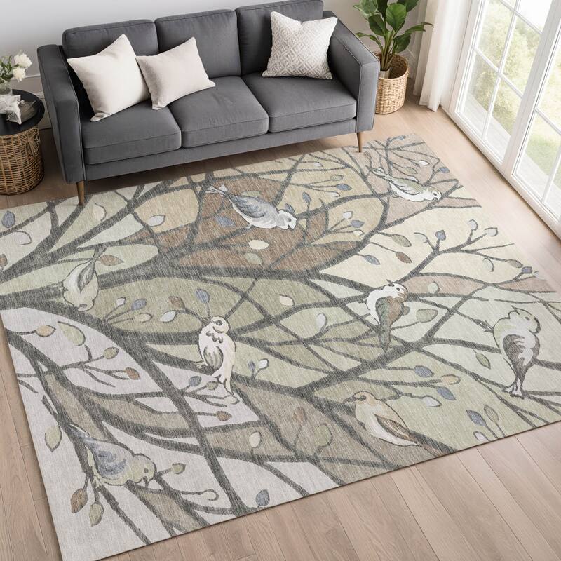 Machine Washable Indoor/ Outdoor Bird Mosaic Chantille Rug