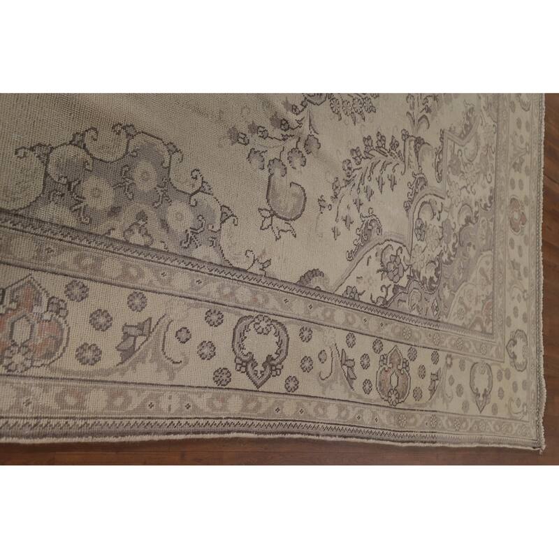 Hand Knotted Oriental 100% Wool Carpet Traditional Floral Beige & Ivories Tabriz Area Rug - 12' 4'' X 9' 10''