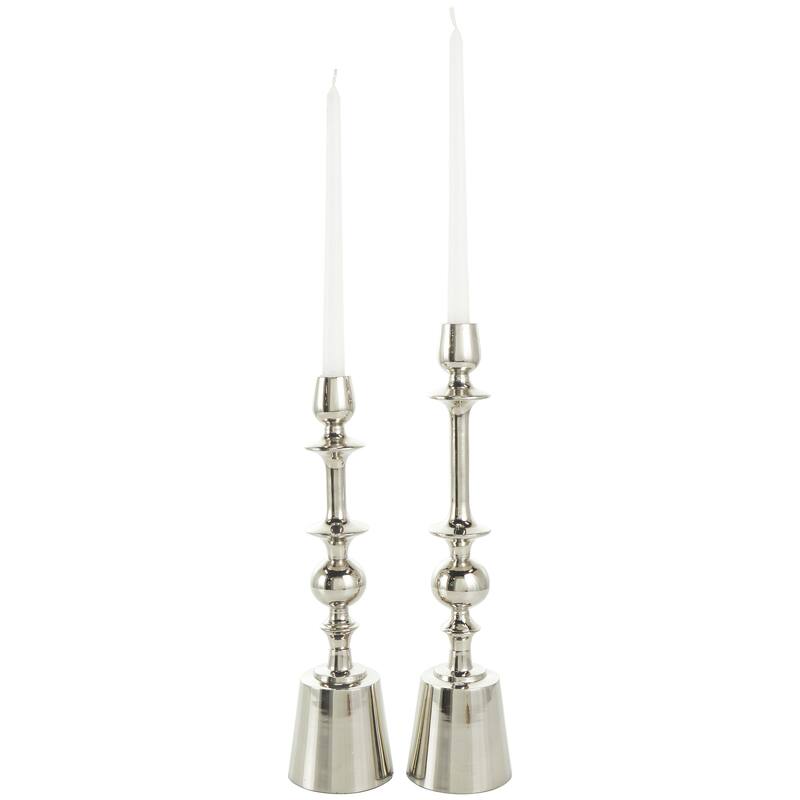 Aluminum Metal Decorative Candle Holder - Set of 2 Silver - Roche River Decor - Silver
