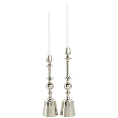 Aluminum Metal Decorative Candle Holder - Set of 2 Silver - Roche River Decor