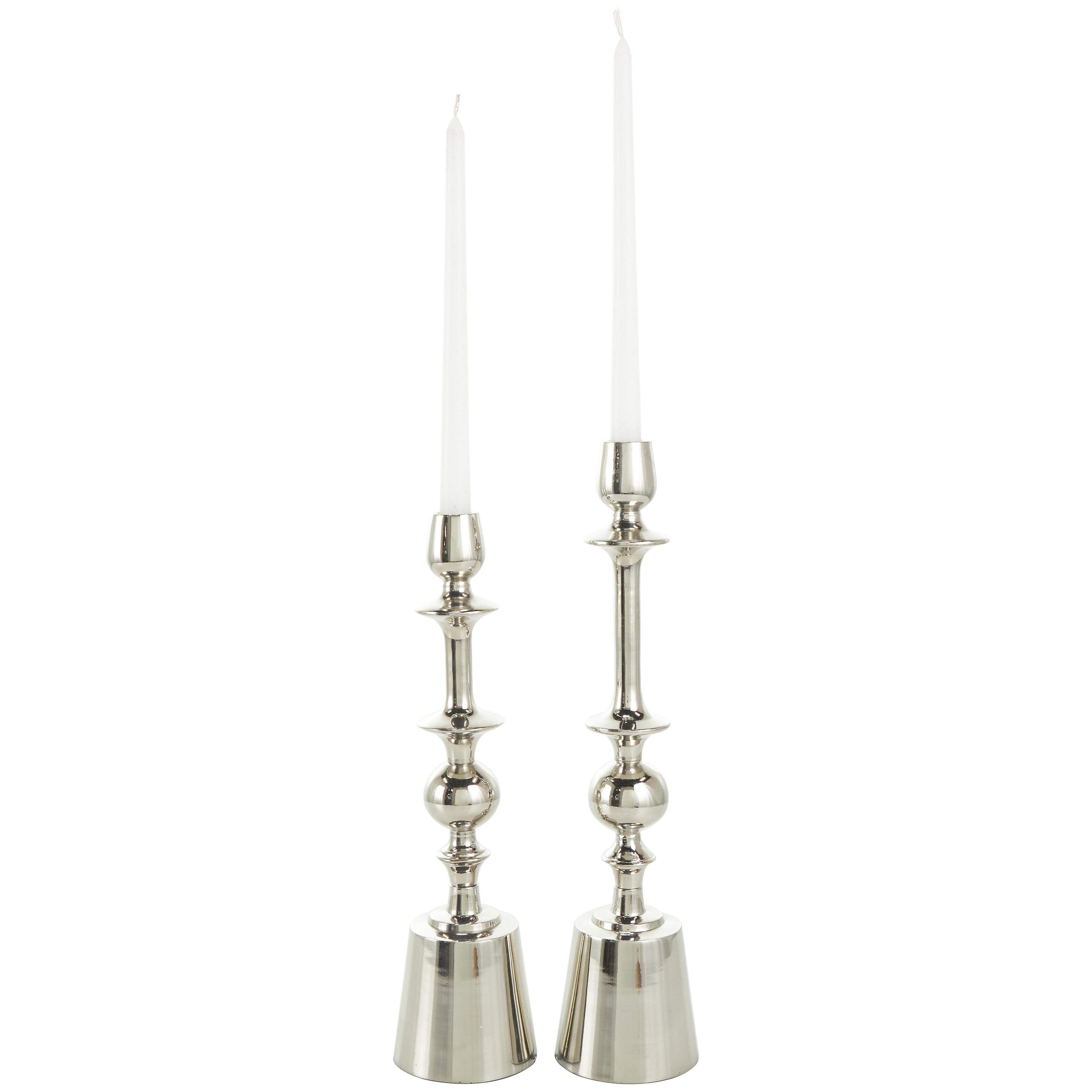 Roche River Decor - Aluminum Metal Candle Holder - Set of 2 Silver