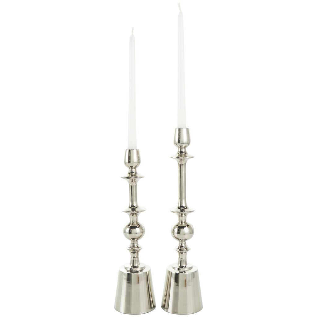 Aluminum Metal Decorative Candle Holder - Set of 2 Silver - Roche River Decor