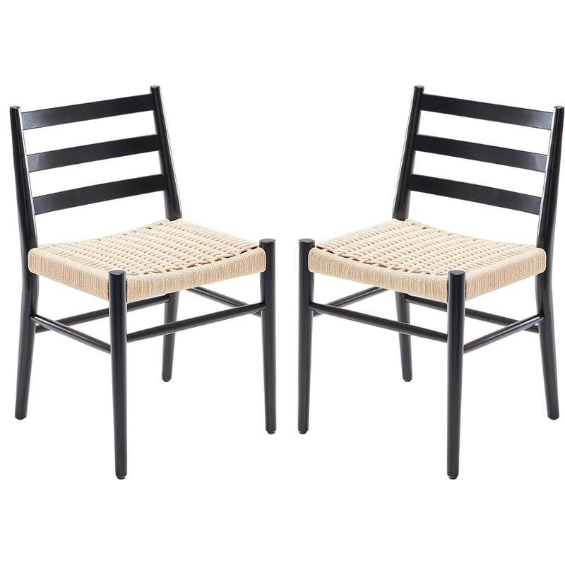 Woven Rope Seat Dining Chairs with Sturdy Metal Frame (Set of 2)