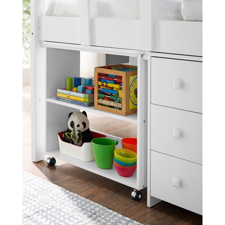 Twin Size Loft Bed with Desk Low Study Kids Twin Loft Bed with Storage Pine Wood Loft Bed for Kids Twin Loft Bed with Cabinet