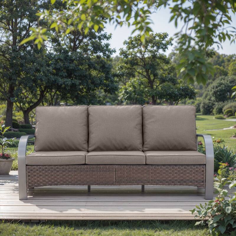Pocassy Outdoor Sofa Patio Furniture - Grey Cushion - Only 3-Seat Sofa