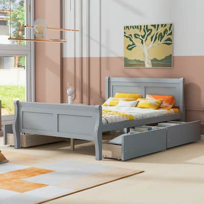 Elegant Full Size Wood Platform Bed with 4 Drawers - Solid Wood Construction, No Box Spring Needed