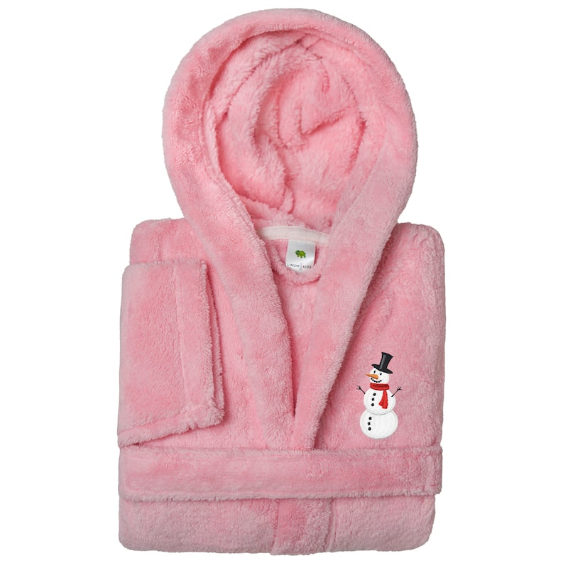 Sweet Kids 100% Polyester SUPER PLUSH Double Brushed Hooded Bathrobe - SNOWMAN - M - Pink