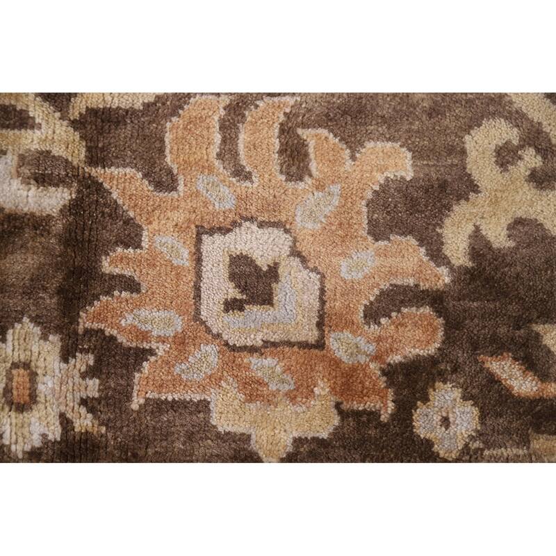 Hand Knotted Oriental 100% Wool Carpet Transitional Geometric Greys & Charcoal Oushak Area Rug - 11' 10'' X 9' 0''