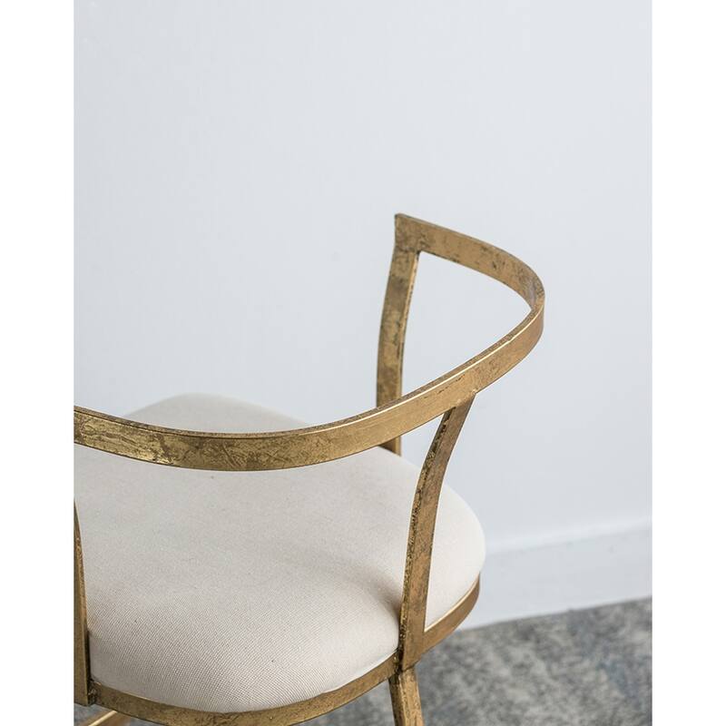 Distressed Gold Iron Accent Chair with White Upholstered Seat