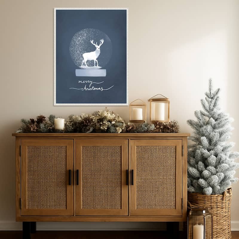 Snow globe Deer by Goed Blauw (23 x 30 in.), Framed Canvas Wall Art Print - Sylvie Beaded White