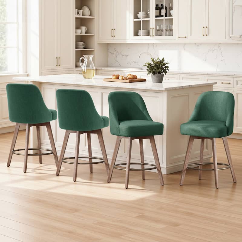 26" Upholstered Counter Height Swivel Bar Stool, Counter Stools with Solid Wood Legs - 39.37"H x 22.44"D x 21.65"W