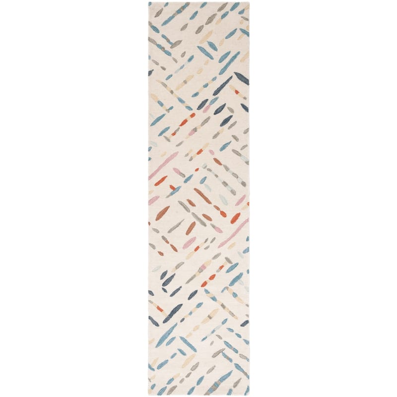 SAFAVIEH Handmade Metro Rhianwen Wool Rug - 2'3" x 9' Runner - Ivory/Blue