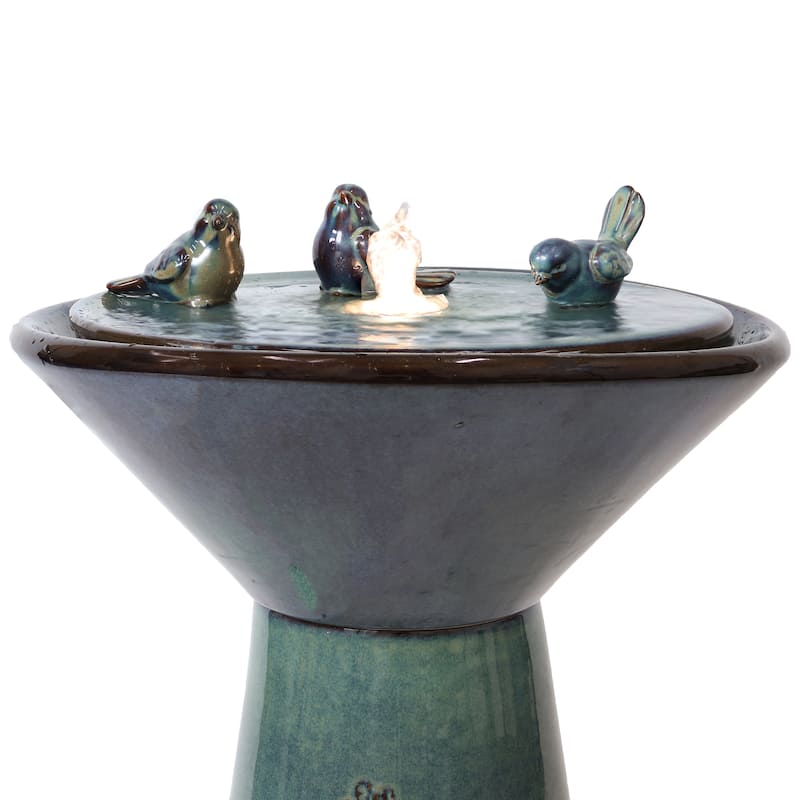 Sunnydaze Gathering Birds Ceramic Outdoor Fountain with LED Lights - 28.25-Inch