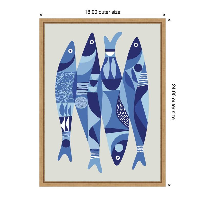 Kate and Laurel Sylvie Modern Coastal Sardines in Blue Framed Canvas by Rachel Lee