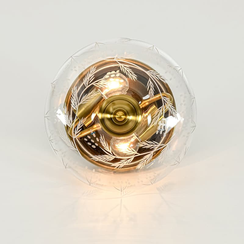 Decorative Round Clear Etched Art Glass Semi Flush Ceiling Light