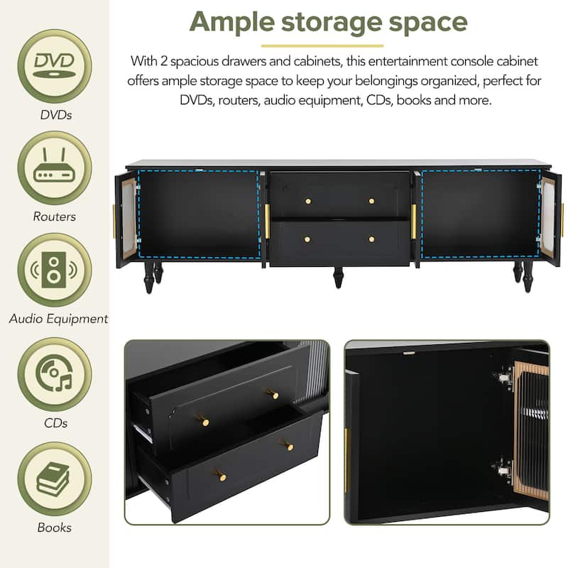 TV Stand Media Console with Fluted Glass Doors