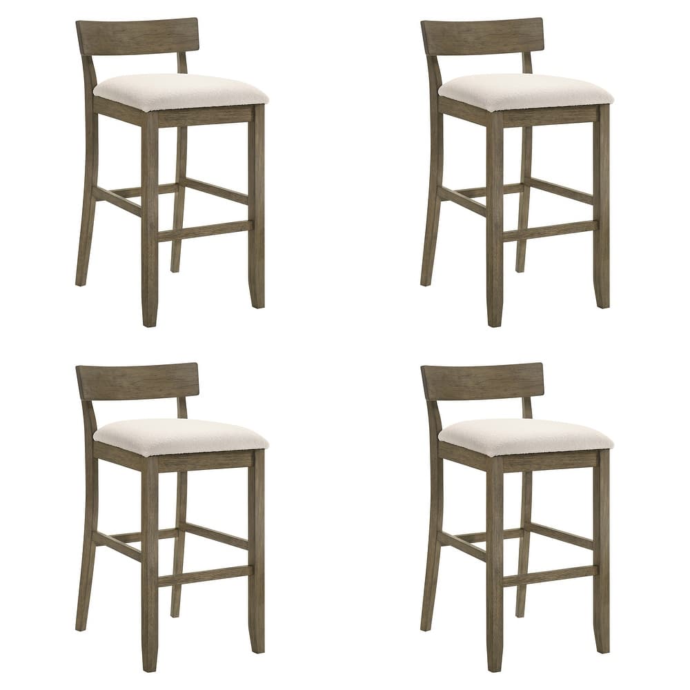 Merie Modern Transitional Wood Counter Height Kitchen Bar Stool with White Boucle Fabric Upholstered Seat