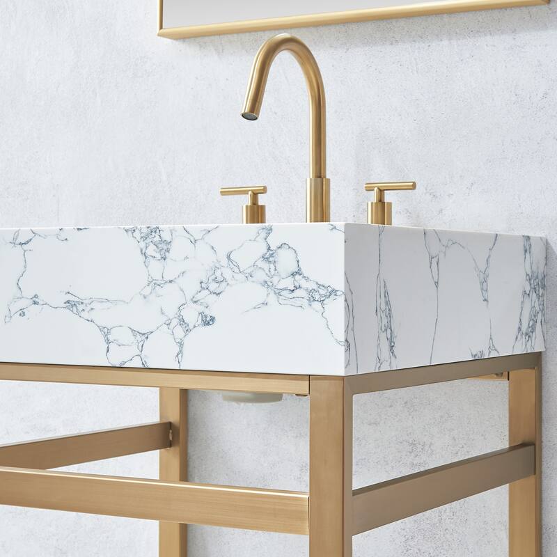 Ecija Bath Vanity, Metal Support with Composite Stone Top and Mirror